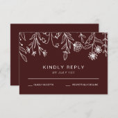 Boho Simple Wildblume burgundy Wedding RSVP Card (Vorne/Hinten)