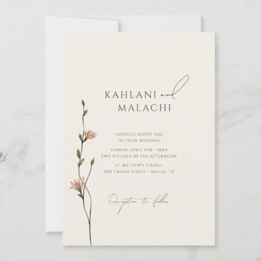 Boho Simple Wildblume Elegante Hochzeit Einladung (Vorderseite)