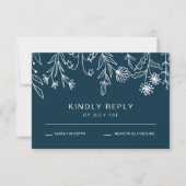 Boho Simple Wildblume Navy Blue Wedding RSVP Karte (Vorderseite)