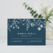 Boho Simple Wildblume Navy Blue Wedding RSVP Karte (Stehend Vorderseite)