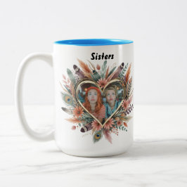 Boho Sister Mug with Floral Heart & Names Tasse