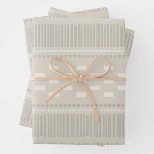 Boho skandinavische Lines Dots Taupe Geschenkpapier Set (Beispiel)