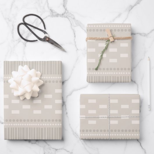 Boho skandinavische Lines Dots Taupe Geschenkpapier Set (Vorderseite)