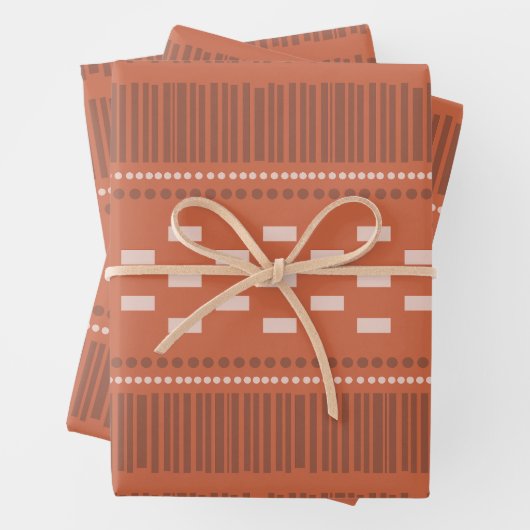 Boho skandinavische Linien Dots Rust Geschenkpapier Set (Beispiel)