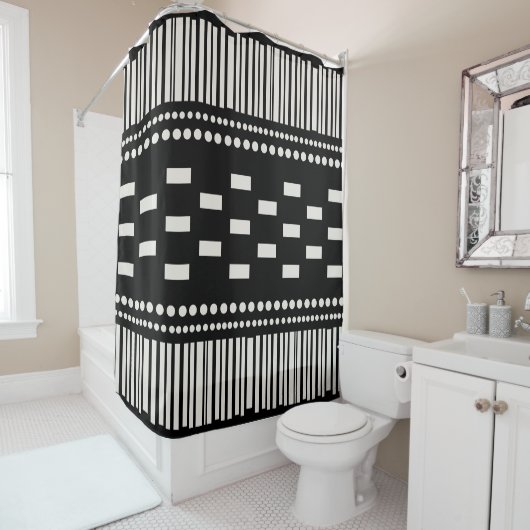 Boho skandinavische Linien Dots Schwarz-weiß Duschvorhang (Beispiel)