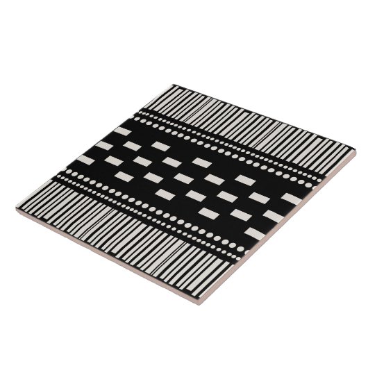 Boho skandinavische Linien Dots Schwarz-weiß Fliese (Seite)