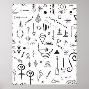 Boho-Skizzenmuster mit Doodle-Elementen Poster
