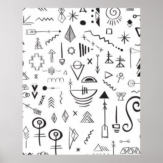 Boho-Skizzenmuster mit Doodle-Elementen Poster (Vorne)