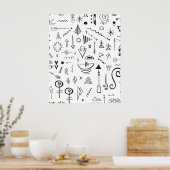 Boho-Skizzenmuster mit Doodle-Elementen Poster (Küche)