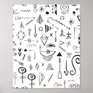 Boho-Skizzenmuster mit Doodle-Elementen Poster
