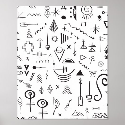 Boho-Skizzenmuster mit Doodle-Elementen Poster (Vorne)
