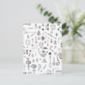 Boho-Skizzenmuster mit Doodle-Elementen Postkarte (Stehend Vorderseite)