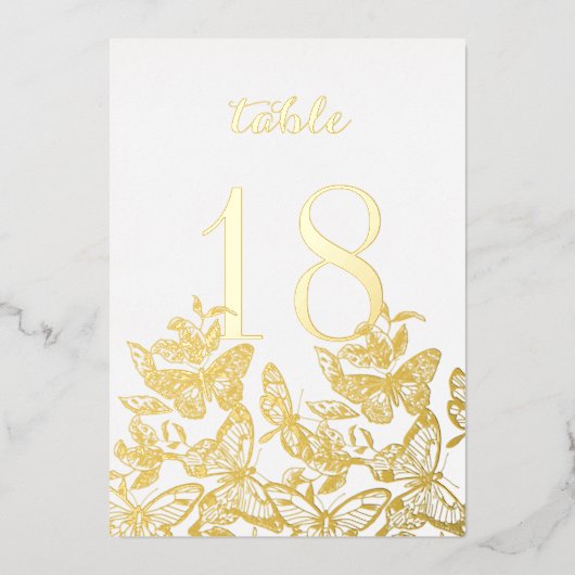 Boho Skizzierte Schmetterlinge Gold Tischnummern (Vorderseite)