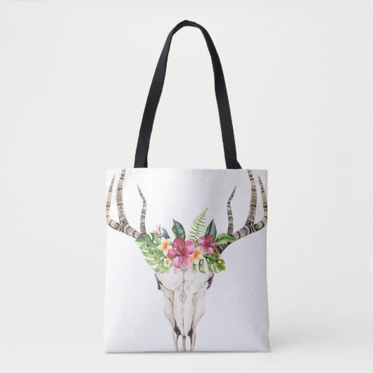 Boho Skull Bouquet Tote Bag Tasche (Vorderseite)