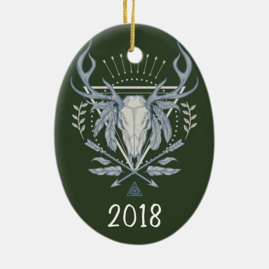 Boho Skull Keepake Jahr Keramik Ornament (Hinten)