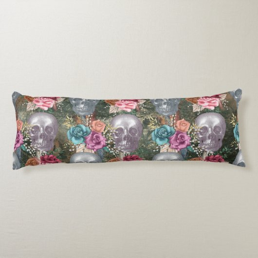 Boho Skull mit Blume Seitenschläferkissen (Rückseite)