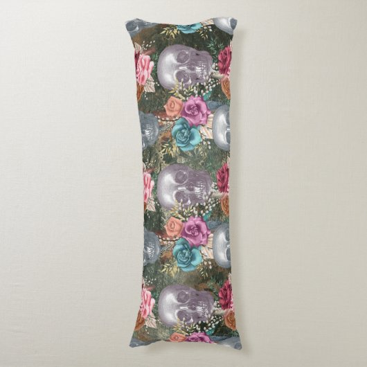 Boho Skull mit Blume Seitenschläferkissen (Vorderseite Vertikal)