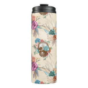 Boho Skull mit Blume Thermosbecher