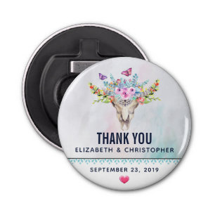 Boho Skull mit einer blutigen Bouquet-Hochzeit Flaschenöffner