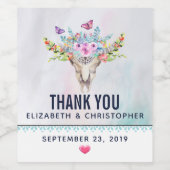 Boho Skull mit einer blutigen Bouquet-Hochzeit Weinetikett (Einzelnes Label)