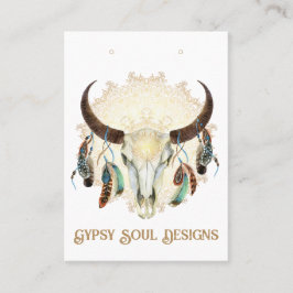 Boho Skull mit Feathers Earring Card Visitenkarte