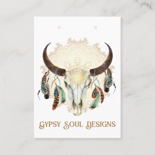 Boho Skull mit Feathers Earring Card Visitenkarte (Vorderseite)