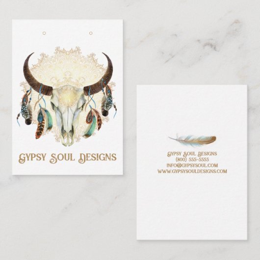 Boho Skull mit Feathers Earring Card Visitenkarte (Vorne/Hinten)