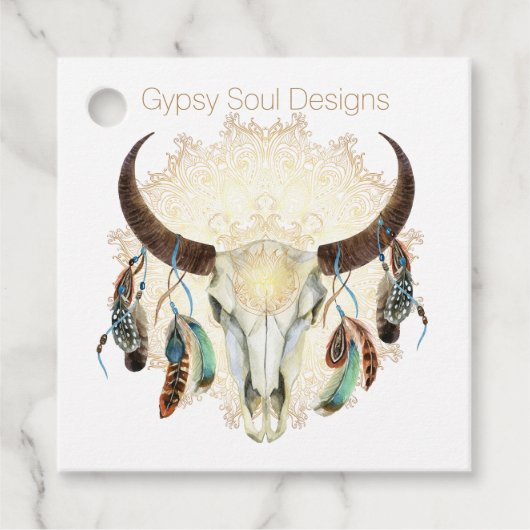 Boho Skull mit Feathers Geschenkanhänger (Vorderseite)