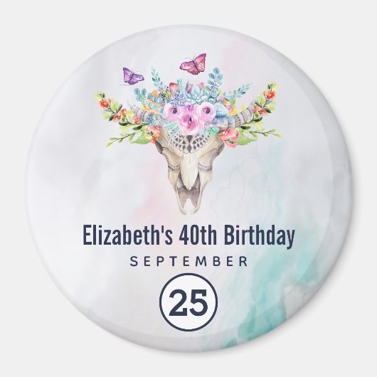 Boho Skull mit Floral Bouquet Save the Date Magnet (Vorne)