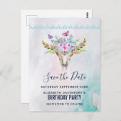 Boho Skull mit Floral Bouquet Save the Date Postkarte (Vorne/Hinten)