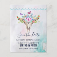 Boho Skull mit Floral Bouquet Save the Date