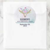 Boho Skull mit Floral Bouquet Save the Date Runder Aufkleber (Tasche)