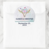 Boho Skull mit Florals Wedding Save the Date Runder Aufkleber (Tasche)