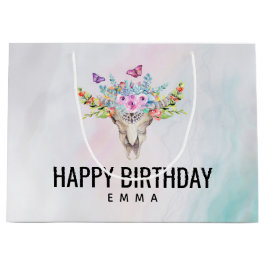 Boho Skull mit Schmetterlingen und Blume Geburtsta Große Geschenktüte