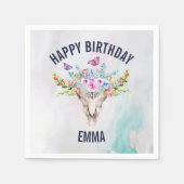 Boho Skull mit Schmetterlingen und Blume Geburtsta Serviette (Vorderseite)