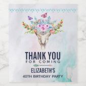 Boho Skull mit Schmetterlingen und Blume Geburtsta Weinetikett (Einzelnes Label)