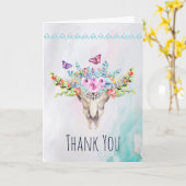 Boho Skull mit Schmetterlingen und Blume Vielen Da Karte (Gelbe Blume)