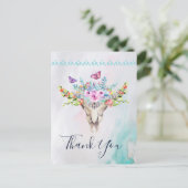 Boho Skull mit Schmetterlingen und Blume Vielen Da Postkarte (Stehend Vorderseite)