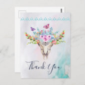Boho Skull mit Schmetterlingen und Blume Vielen Da Postkarte (Vorne/Hinten)
