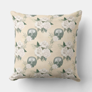 Boho Skull mit White Roses Kissen