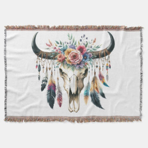 Boho Skull Native Amerikanische Ureinwohner Colorf Decke