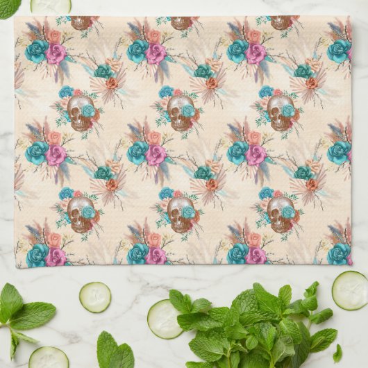 Boho Skull Serie Design 3 Geschirrtuch (Gefaltet)