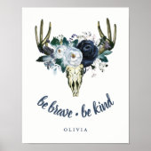 Boho Skull und Blue Peonies | Seien Sie tapfer, se Poster (Vorne)