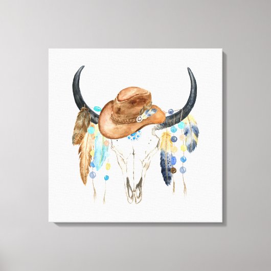Boho Skull und Cowboy Hat Canvas Print Leinwanddruck (Vorderseite)