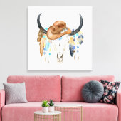 Boho Skull und Cowboy Hat Canvas Print Leinwanddruck (Insitu (Wohnzimmer))