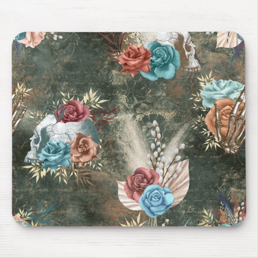 Boho Skull und Skeleton mit Blume Mousepad (Vorne)