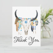 Boho Skull Vielen Dank, Flachkarte Einladung (Stehend Vorderseite)