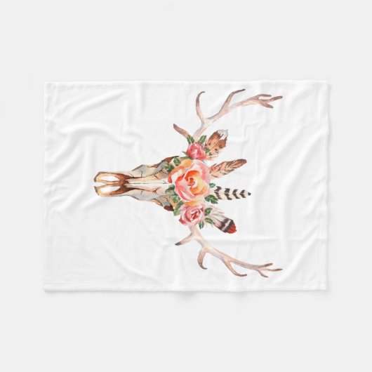 BoHo Skull Wasserfarbe Custom Fleece Blanket (Vorderseite (Horizontal))