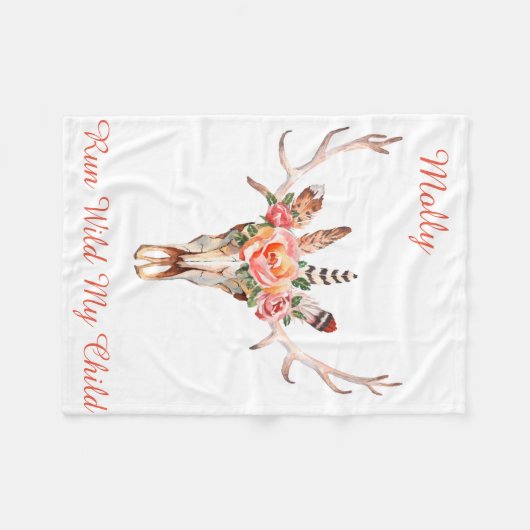 BoHo Skull Wasserfarbe Custom Fleece Blanket NAME (Vorderseite (Horizontal))