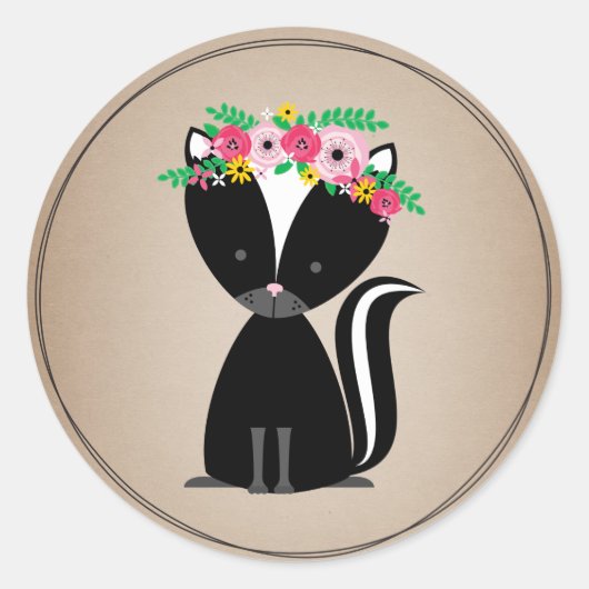Boho Skunk Cardstock Inspiriert Babydusche Runder Aufkleber (Vorderseite)